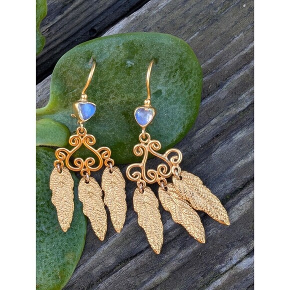 Vintage Sterling Gold Vermeil Blue Moonstone  Earrings, Romantic Gift - Picture 1 of 10
